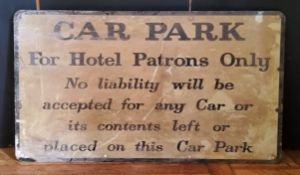 The original Hassop Hall Hotel metal Car Park sign