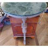 LOT WITHDRAWN A 'limed oak' wall hanging console table, caryatid leg supporting a demi-lune green