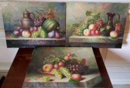 Three decorative still life oil canvas paintings, signed W S Haus 41 x 51cms