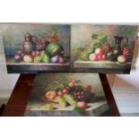 Three decorative still life oil canvas paintings, signed W S Haus 41 x 51cms