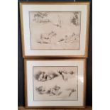 After George Morland, sketches and studies of a hound and life around the farm, framed (2)