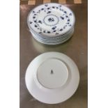 14 Royal Doulton "Yorktown" fine bone china dinner plates, blue/ black vine leaf border, re-