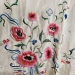 Textiles - A late Victorian silk piano shawl embroided with peonies, flora and fauna