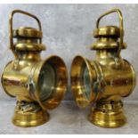 A pair of S.Smith & Son Ltd 9 Strand 141A London highly polished brass carriage lanterns 33cm high