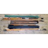 Angling - various split cane fishing rods in canvas slip, etc