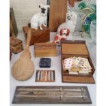 A Regency walnut tea caddy c.1820; a carved cigarette box, cedar wood lined, decorated with