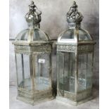 Interior Design - A pair of Middle Eastern lanterns, pierced silver fretwork 65cm high