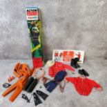 A Palitoy Action Man Frogman #34321 comprising 3 piece rubber suit (orange), swimfins, face mask (