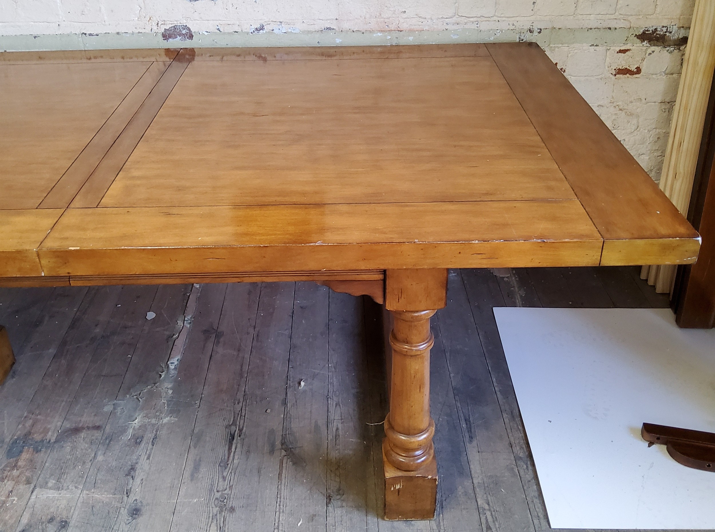 An extremely large country house 'antique' fruitwood extending dining table, 12ft 8in long (when - Image 2 of 5
