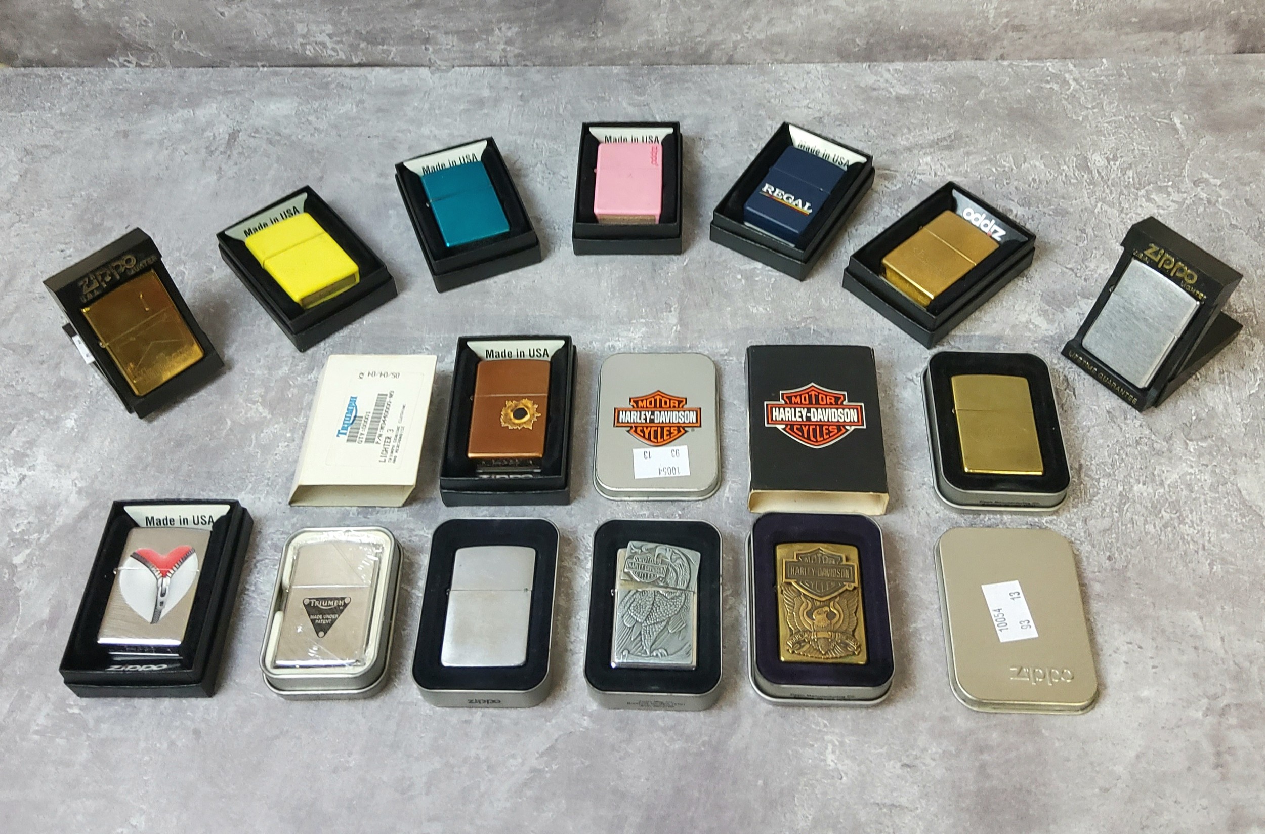 Zippo - various including 1992 Marlboro polished brass; a 2000 Harley Davidson, All American