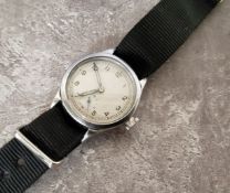 A WWII military issue Swiss ATP (Army Trade Pattern) stainless steel wristwatch, Swiss 16 Jewel