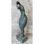 A verdigris bronze abstract nude raised on a plinth base, 62cms high