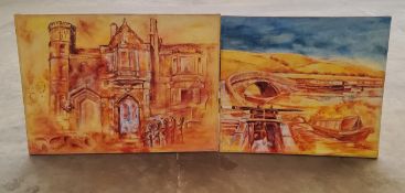 Two substantial original works of art by Dawn Holmes, Derbyshire artist