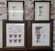 Interior Design - four large Architectural drawing prints of classical columns in bold frames (4)