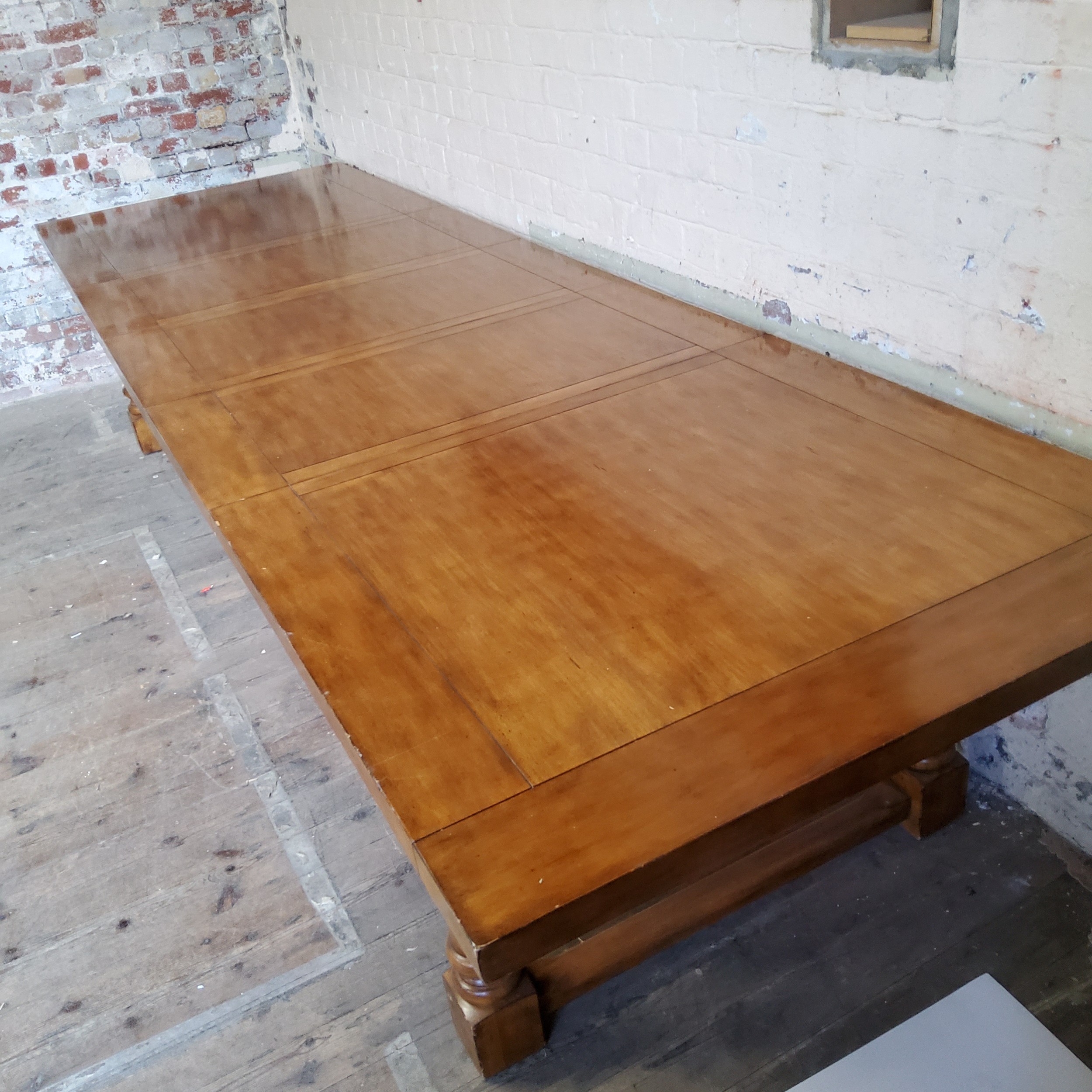 An extremely large country house 'antique' fruitwood extending dining table, 12ft 8in long (when - Image 5 of 5