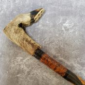 A Turkish 1940's Walking Stick with Antelope's Hoof Handle, the shaft carved in the forming of two