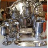 Silver plate including two handle oval shaped tray, gallery tray, table cigarette box; pewter