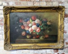 Dutch School (20th Century) Bouquet Still Life Oil on canvas, 110cm w x 80cm Large bold decorative