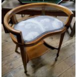 An Edwardian Sheraton Revival mahogany piano stool, satinwood and ebony barber pole stringing