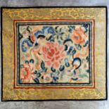 Oriental Textiles - An early 20th century Chinese silk panel, hand stitched, decorated with