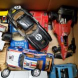 Three boxes of play worn diecast vehicles including Dinky 145 Singer Vogue; another 265 Plymouth