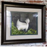 Oriental Textiles - A large Chinese silk embroidery panel of a well executed Egret amongst reeds,