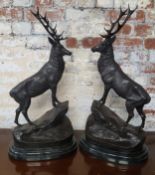 After Jules Moigniez an impressive pair of country house bronze stag sculptures, proudly stood on