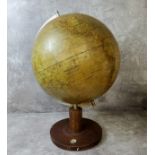 A 1950's German 'Räths Physikalischer Erdglobus' world globe, stainless steel support mounted a