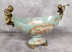 A French Sevres style gilt-bronze mounted porcelain pedestal centre piece, mounted with gilt-