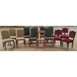 Various 19th century and later chairs, including carved mahogany examples and a set of six office