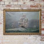 Maritime School (20th century) Ships At Full Sail Framed, 99cm x 87cm