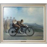 Automobilia - Ray Jones original oil on board titled 'G. Dance -Spirit Sunbeam 1921' framed, 69cm