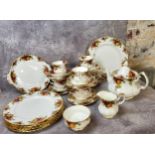 A Royal Albert Old Country Roses pattern tea setting for six comprising teapot, sugar bowl, milk