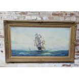 A very large oil on canvas of a maritime scene of galleons at full mast, 20th century, bold