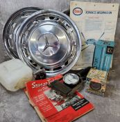 Auto Jumble interest including set of three Mercedes chrome hub caps c.1980s; a Marchal trade box