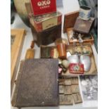 Boxes & Objects - a Victorian photograph album book, advertising, tins, studio pottery, etc qty