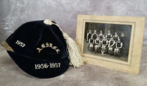 Sporting - A 1950's velvet Scottish Girls School Rugby cap with Rowans of Glasgow & Birmingham