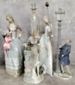 Lladro including a figure of a young lady bathing her foot 33cms high; a young couple walking