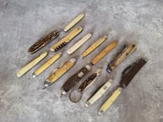 Machirology - a Saynor, Sheffield pruning knife, wooden handle; various penknives including George