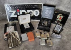 Zippo including a 75th Commemorative lighter, 24058, original black satin lined embossed self-