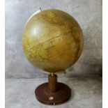 A 1930's German 'Räths Physikalischer Erdglobus' world globe, stainless steel support mounted a