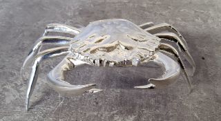 A silver plated novelty trinket box in the form of crab, the carapace hinged to form cover, marked