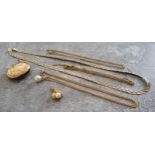 A 9ct three gold flat weave necklace 4.31g; a 9ct gold fine chain necklace 2g; another 2.13g (af); a