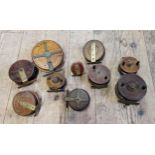 Angling Interest - ten 19th century brass mounted wooden fishing reels