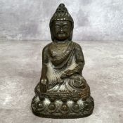 An early bronze Buddha seated shrine deity 13cm high