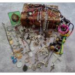 Relgious interest - various vintage roasary beads, regligious pendants, crosses, white metal Holy
