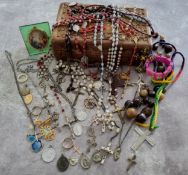 Relgious interest - various vintage roasary beads, regligious pendants, crosses, white metal Holy