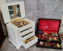 Two jewellery boxes containing silver & costume jewellery including, dress rings, vintage