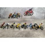 Eleven Britains Speedway motorcycle & riders, the figures later painted to represent riders