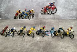 Eleven Britains Speedway motorcycle & riders, the figures later painted to represent riders